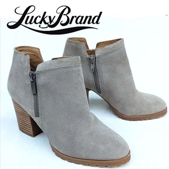 LUCKY BRAND Noryn Suede Chunky Zip Ankle Booties NWT - Picture 1 of 12